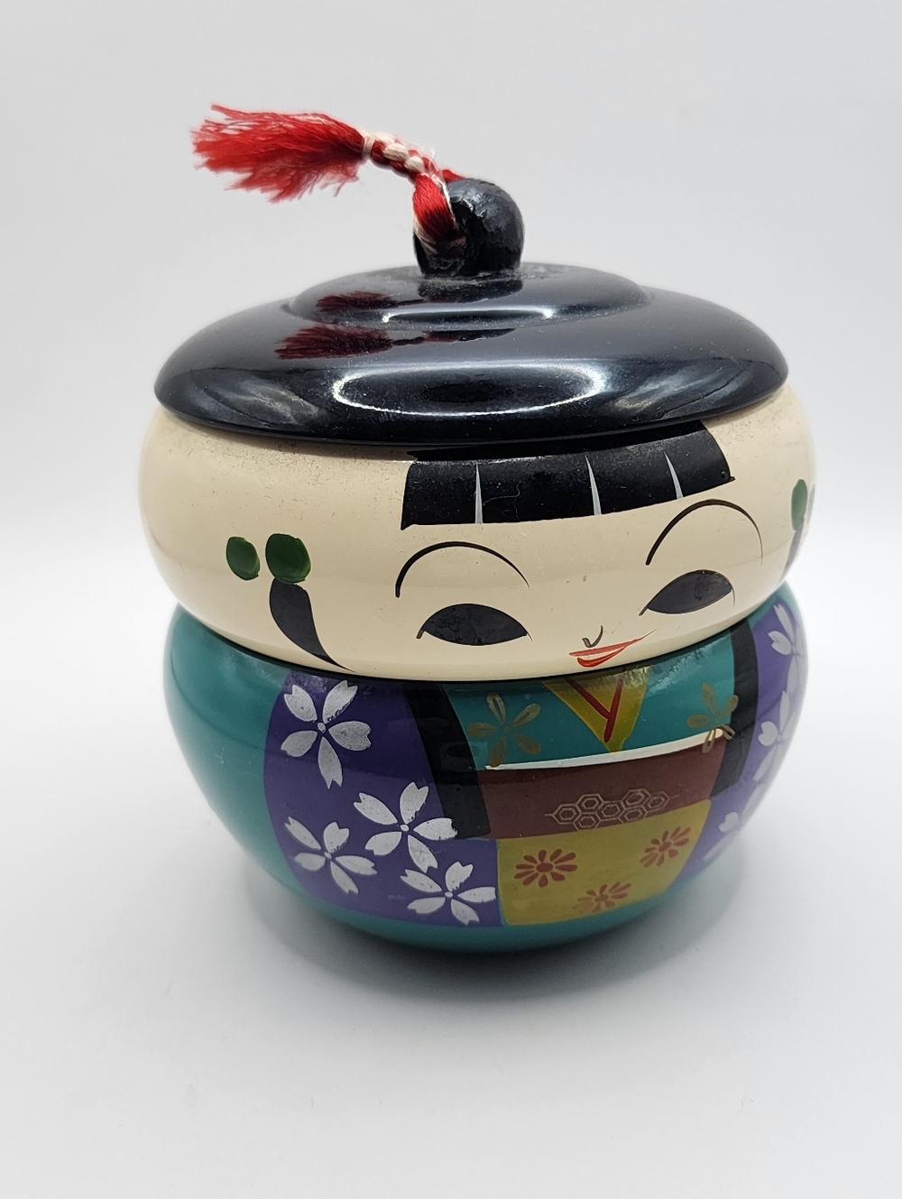 Beautiful 3 set Vintage Japanese Traditional kokeshi Doll Lacquerware Trinket Bo - Picture 6 of 7